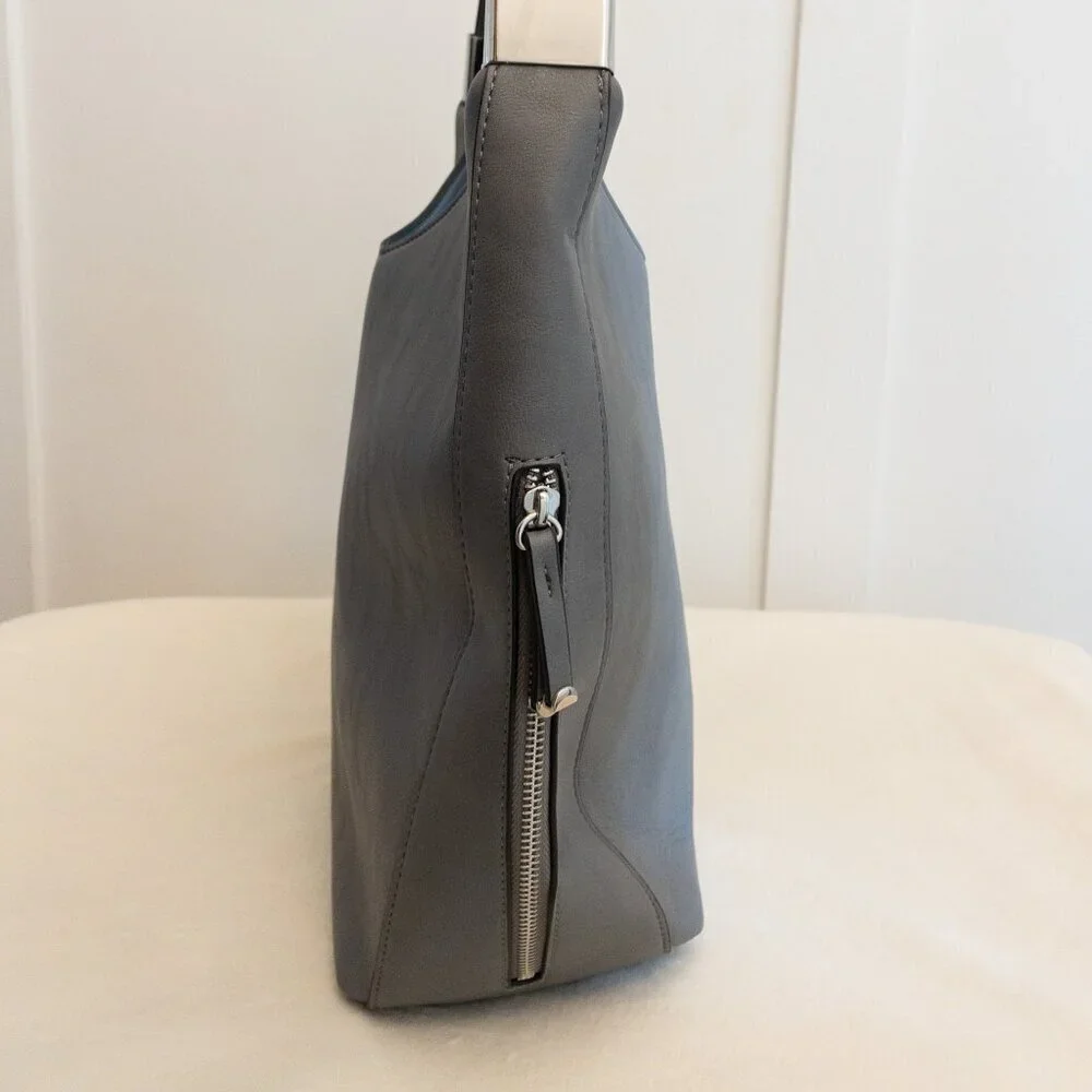 Alfani Gray Faux Leather Hobo Shoulder Bag | Slouchy Modern Tote - Picture 6 of 6